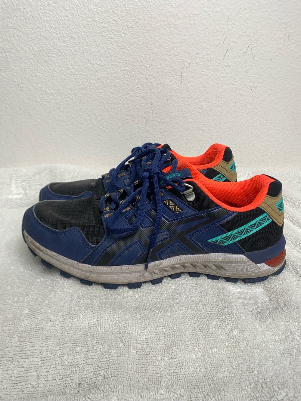Asics Men's Black Blue Retro Gel Active Sneakers Size 7.5 Activewear Running Gym